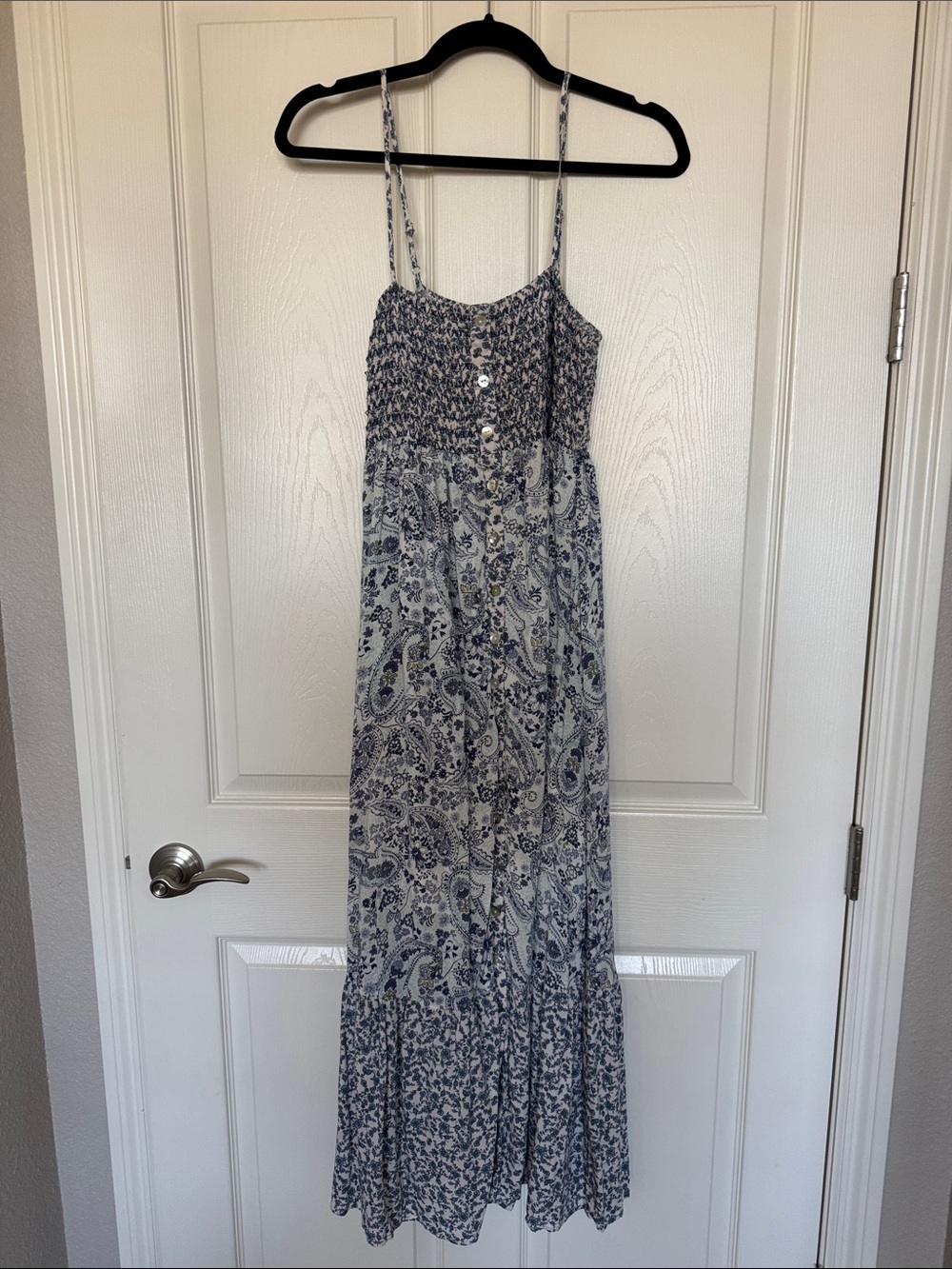 lovestitch Navy and White Paisley Smocked Maxi Dress